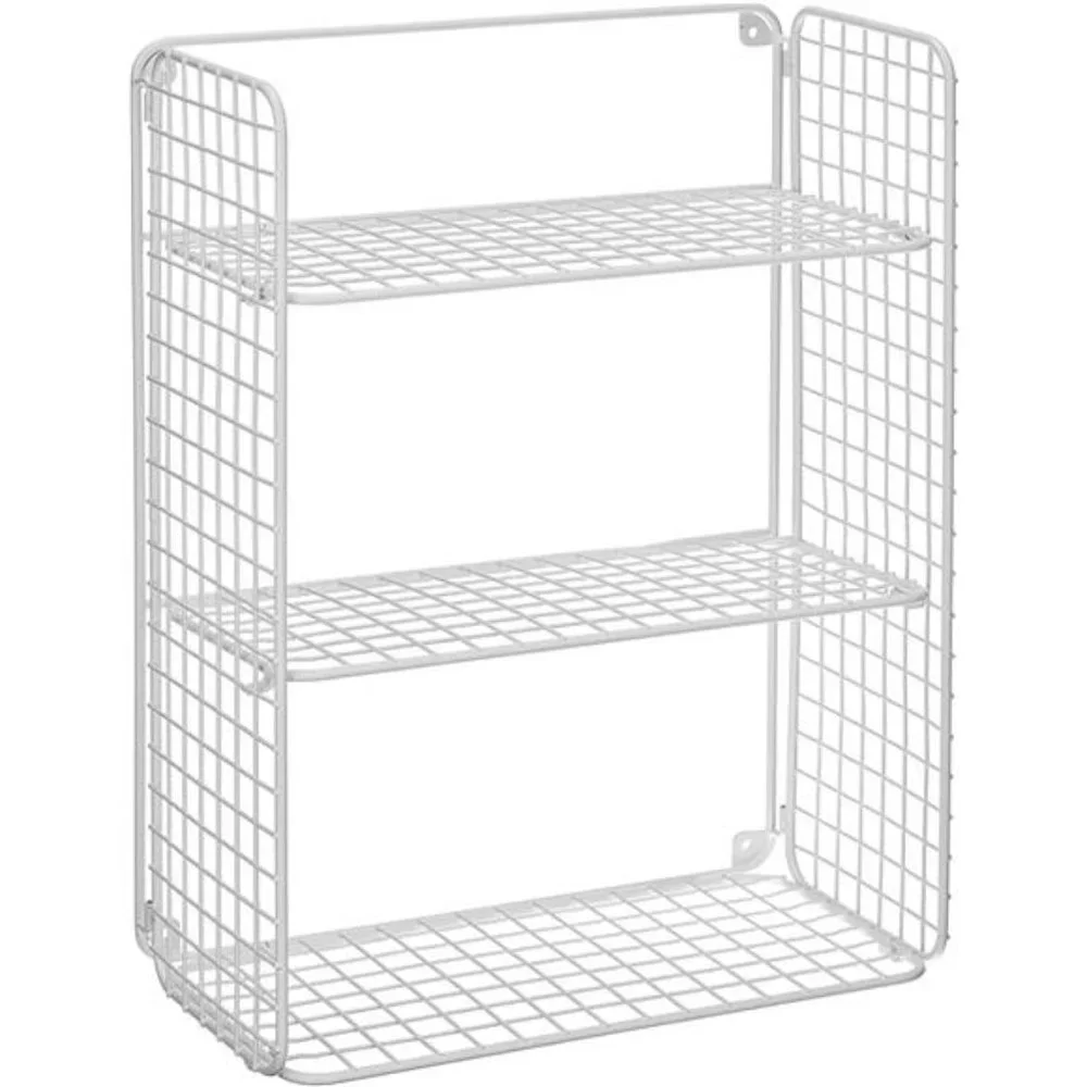 Metal Wire 3-Tier Hanging Shelf for Bathroom Storage - Wall Mounted - White